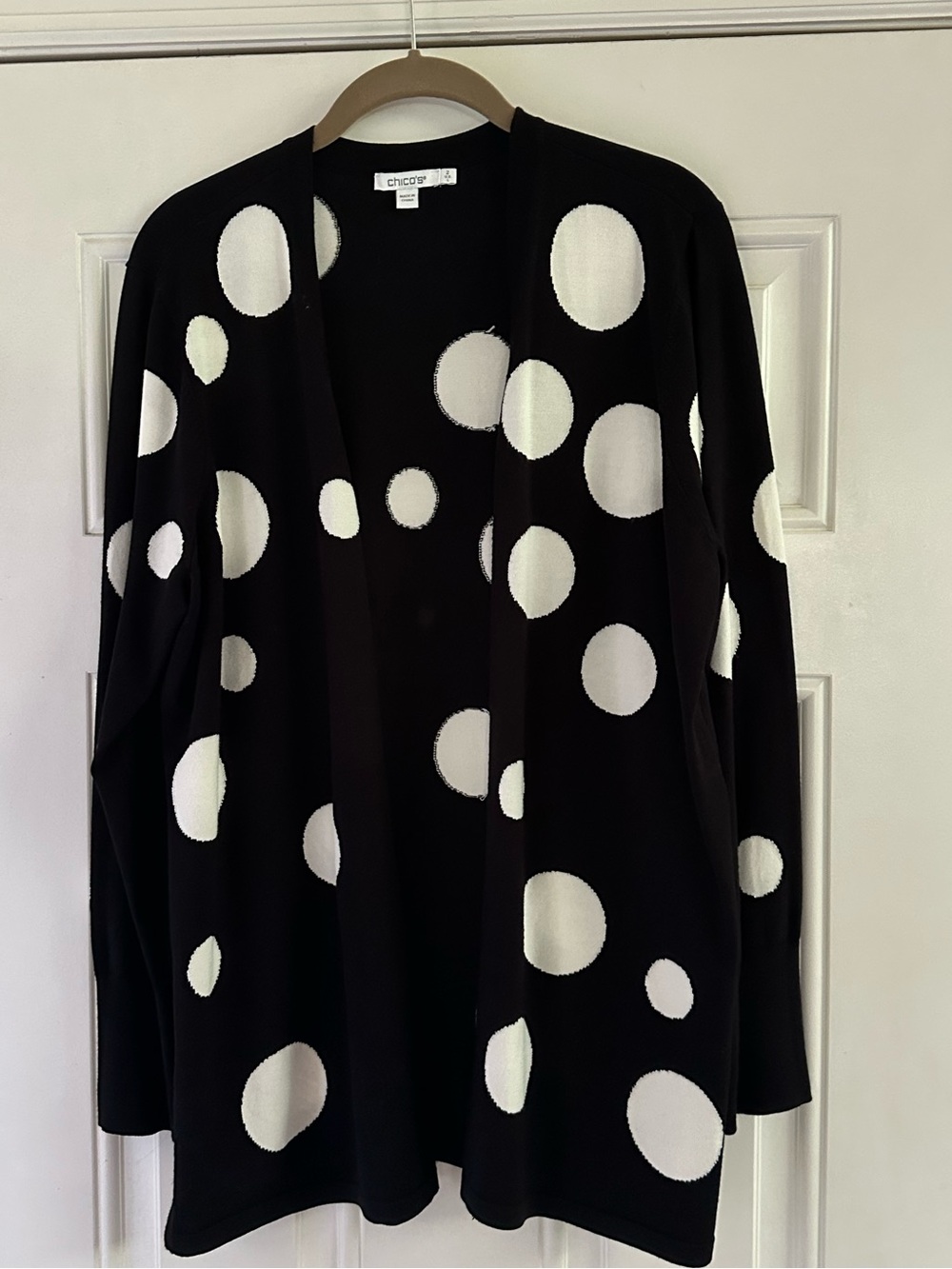 Chico's Black Open Cardigan with White Polka Dots